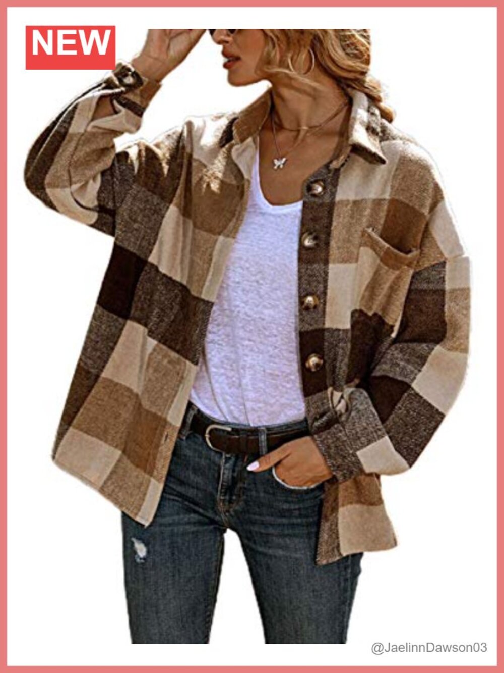 Oversized Button Down Plaid Shirt Jacket Flannel Shacket